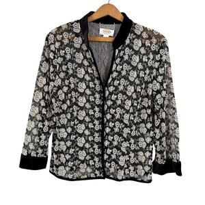 Vintage 90s Talbots Women Embroidered Top Size 12 Sheer Floral Velvet Whimsigoth